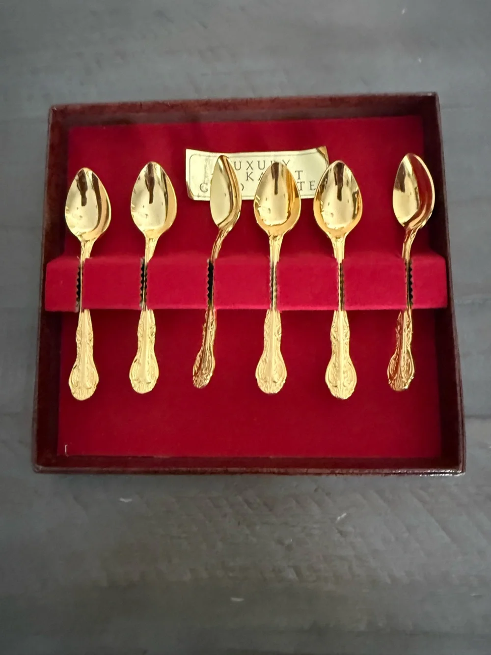 Vintage Prestige 24K Gold Plated Demitasse Spoons Set of 6 w/ Box